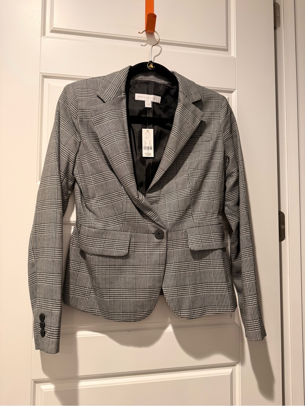 New York & Company Gray Plaid Single-Button Blazer